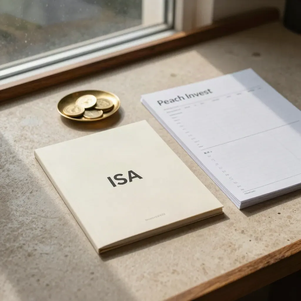 Overhead ISA review materials on a pale stone table with brass dish and planner
